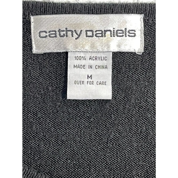 𝅺CATHY Daniels black acrylic flower print sweater Sz M - Picture 6 of 9